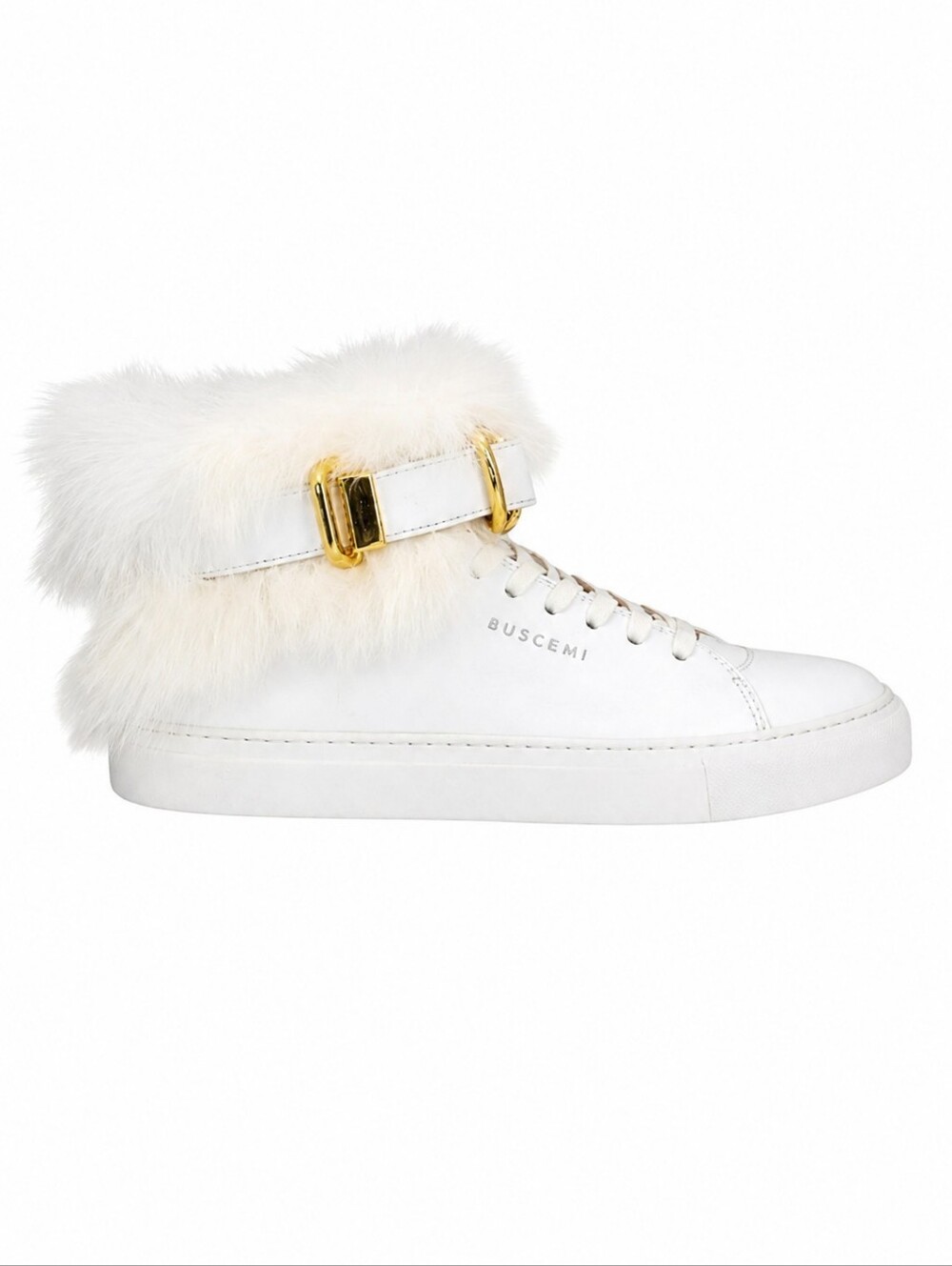 BUSCEMI | 100MM White Rabbit Fur Gold Buckle High Top Sneakers EU 37 US 7